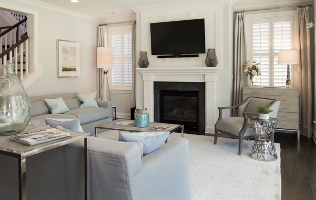 Plantation shutters in a living room